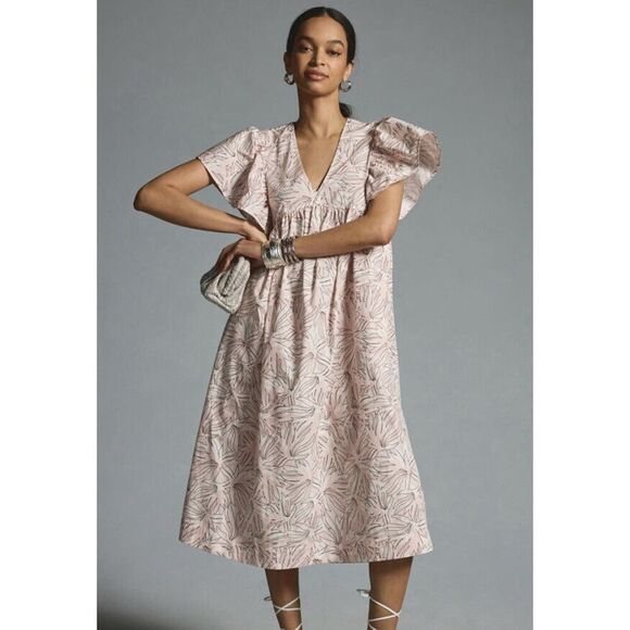 Anthropologie Maeve Printed Flutter Sleeve Dress Size Xsmall - Picture 1 of 15